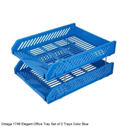 Omega 1746 - Elegant Office Tray Set of 2 Tray with Plastic Riser Color Blue
