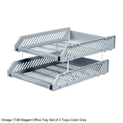 Omega 1746 - Elegant Office Tray Set of 2 Tray with Plastic Riser Color Grey