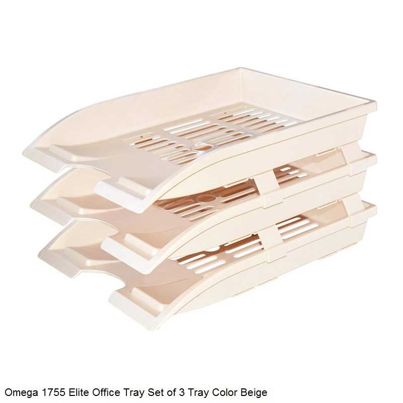 Omega 1755 - Elite Office Tray Set of 3 Tray with Plastic Riser Color Beige