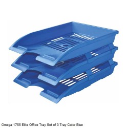 Omega 1755 - Elite Office Tray Set of 3 Tray with Plastic Riser Color Blue