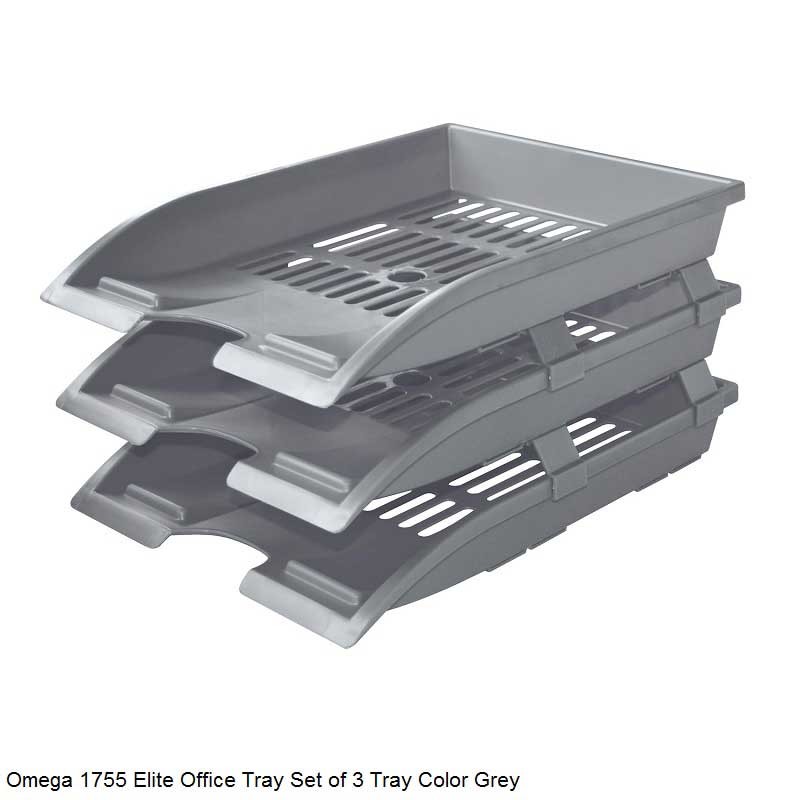 Omega 1755 - Elite Office Tray Set of 3 Tray with Plastic Riser Color Grey