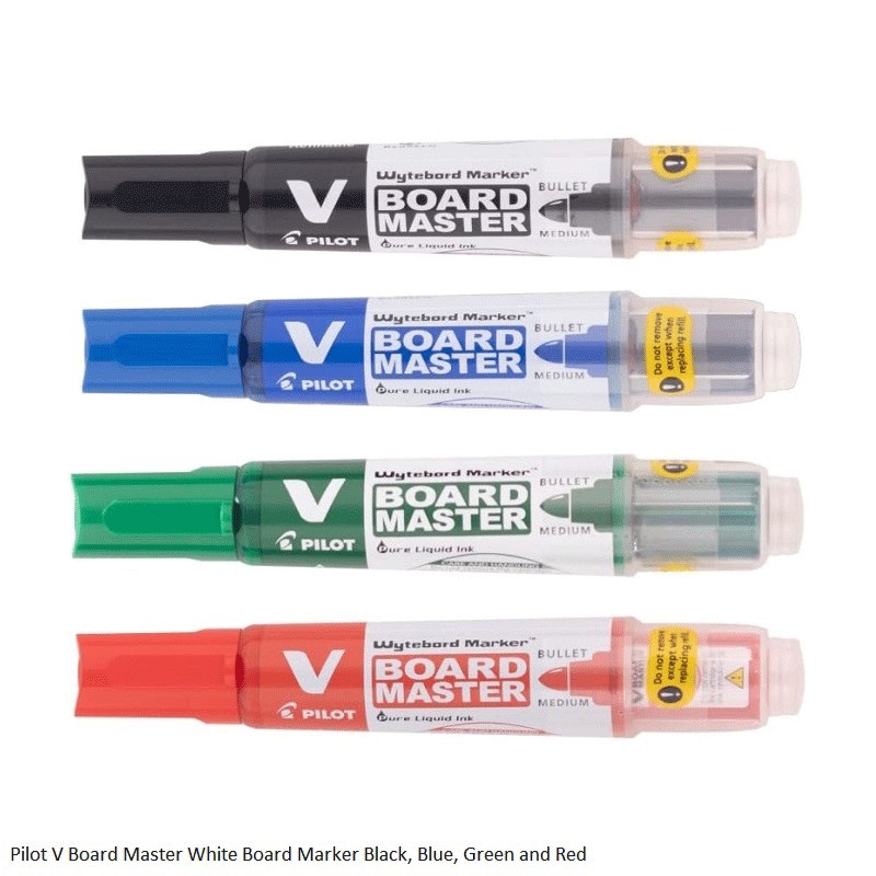 Pilot V-Board Master White Board Marker Refillable Pack of 4Pcs Black, Blue, Green and Red 1pc Each