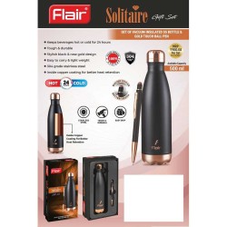 Flair Solitaire Gift Set of Vaccum Insulated SS Bottle and Gold Touch Ball Pen