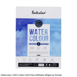 Watercolour 100% Cotton Cold Pressed 20Sheets 300gsm Size A5 by Scholar