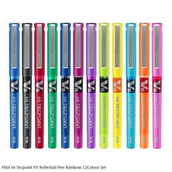 Pilot Hi-Tecpoint V5 - Liquid Ink Rollerball Pen - Fine Tip - 12 Assorted Colors Pack