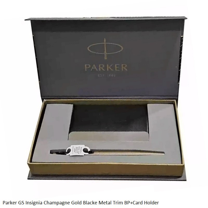 Parker GS Insignia Champagne Gold Black Metal Trim Ballpoint Pen with Card Holder
