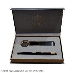 Parker Insignia Laque Black with Gold Trim Ballpoint Pen with Key Chain