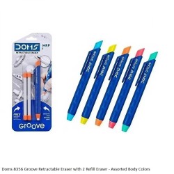 Doms 8356 Groove Retractable Eraser with 2 Refill Eraser - Assorted Body Colors