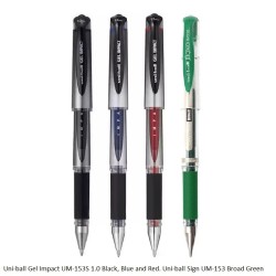 Uni-ball Gel Impact UB-153S Gel Pen in Assorted Colors & Signo UB-153 Broad Green