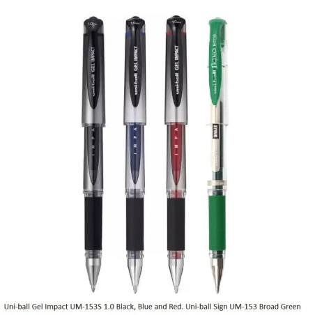 Uni-ball Gel Impact UB-153S Gel Pen in Assorted Colors & Signo UB-153 Broad Green