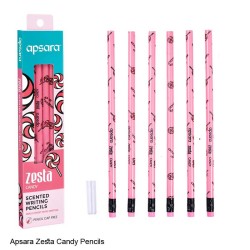Apsara Zesta Candy Scented Pencils Eraser Attached and Pencil Cap Included, Each Pack of 6 pencils