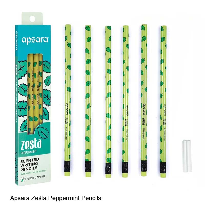 Apsara Zesta Peppermint Scented Pencils Eraser Attached and Pencil Cap Included, Each Pack of 6 pencils Apsara Zesta Peppermint Scented Pencils Eraser Attached and Pencil Cap Included, Each Pack of 6 pencils