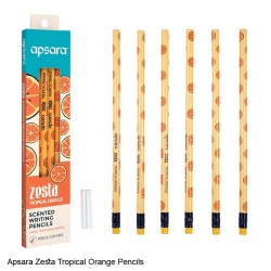 Apsara Zesta Tropical Orange Scented Pencils Eraser Attached and Pencil Cap Included, Each Pack of 6 pencils