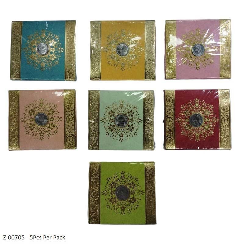 Shagun Envelope AE Square with 1 Rupee coin 5pc Pack Assorted colours pack