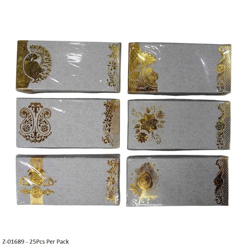 Shagun Envelope AE M White Foil 25pc Pack assorted print