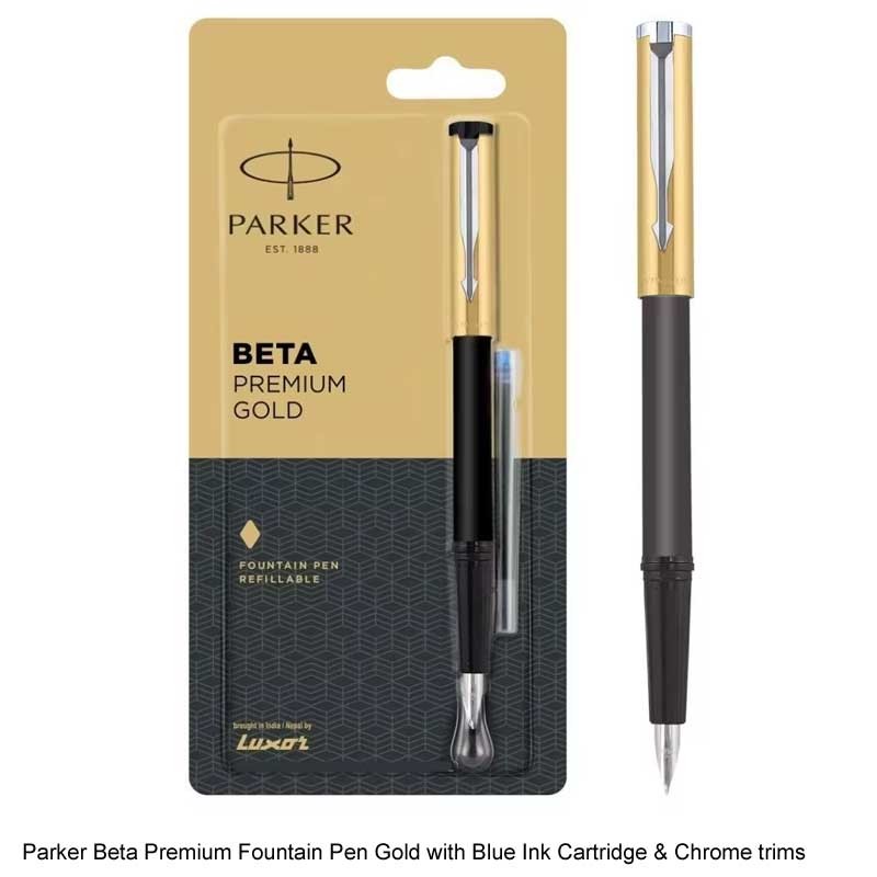 Parker Beta Premium Chrome Trim Fountain Pen with Ink Cartridge