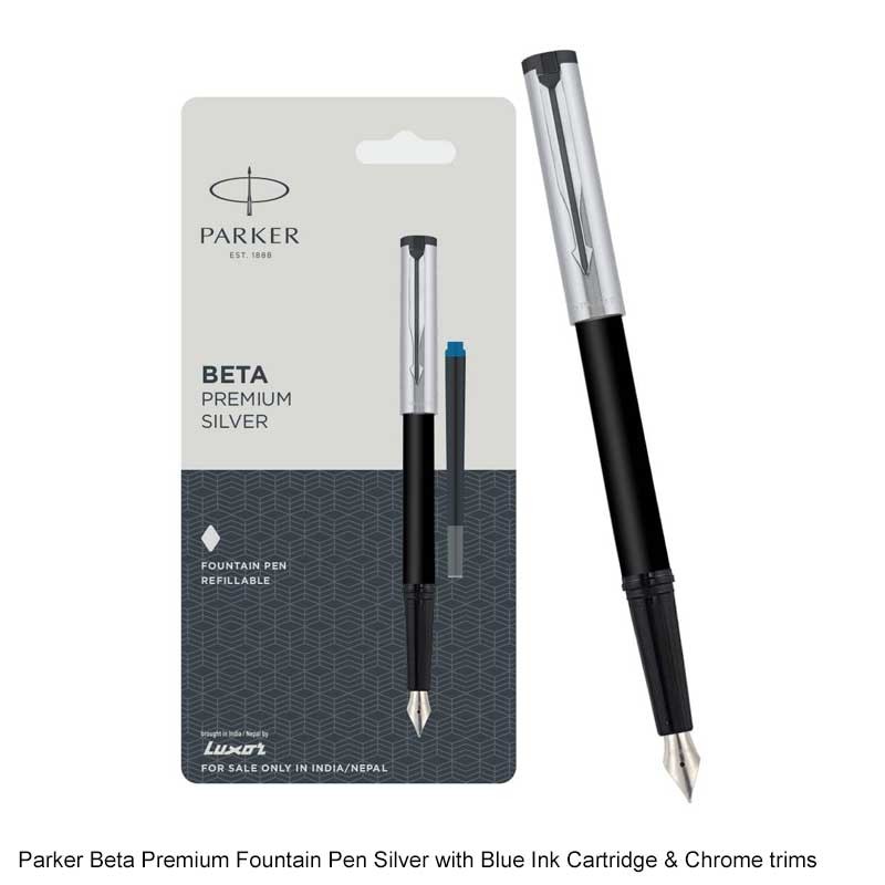 Parker Beta Premium Chrome Trim Fountain Pen with Ink Cartridge