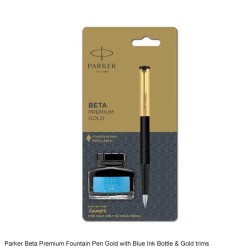 Parker Beta Premium Chrome Trim Fountain Pen with Quick Blue Ink Bottle 30ml
