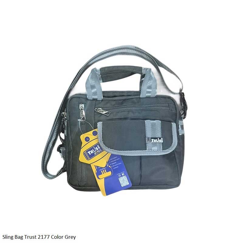 Sling Bag Trust 2177 Color Black, Blue and Grey