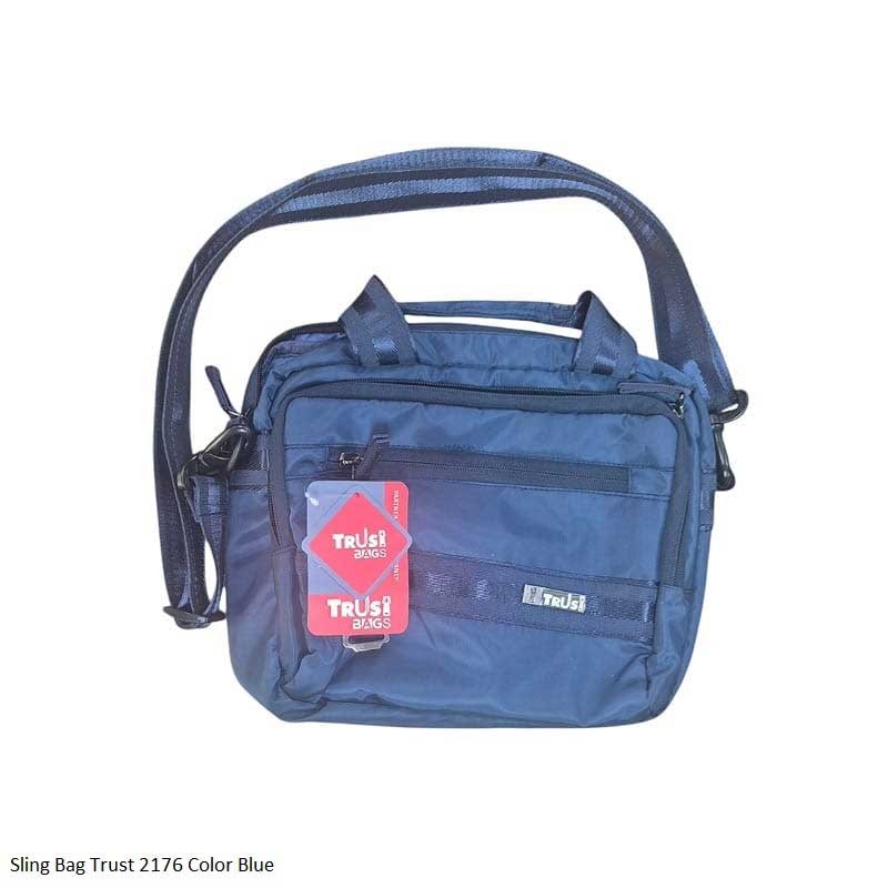 Sling Bag Trust 2176 Color Black, Blue and Grey