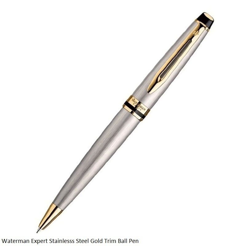 Waterman Expert Stainless Steel Gold Trim Ball Pen