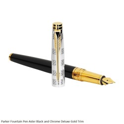 Parker Aster Black and Chrome Deluxe Gold Trim Fountain Pen