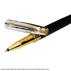 Parker Aster Black and Chrome Deluxe Gold Trim Roller Ball Pen