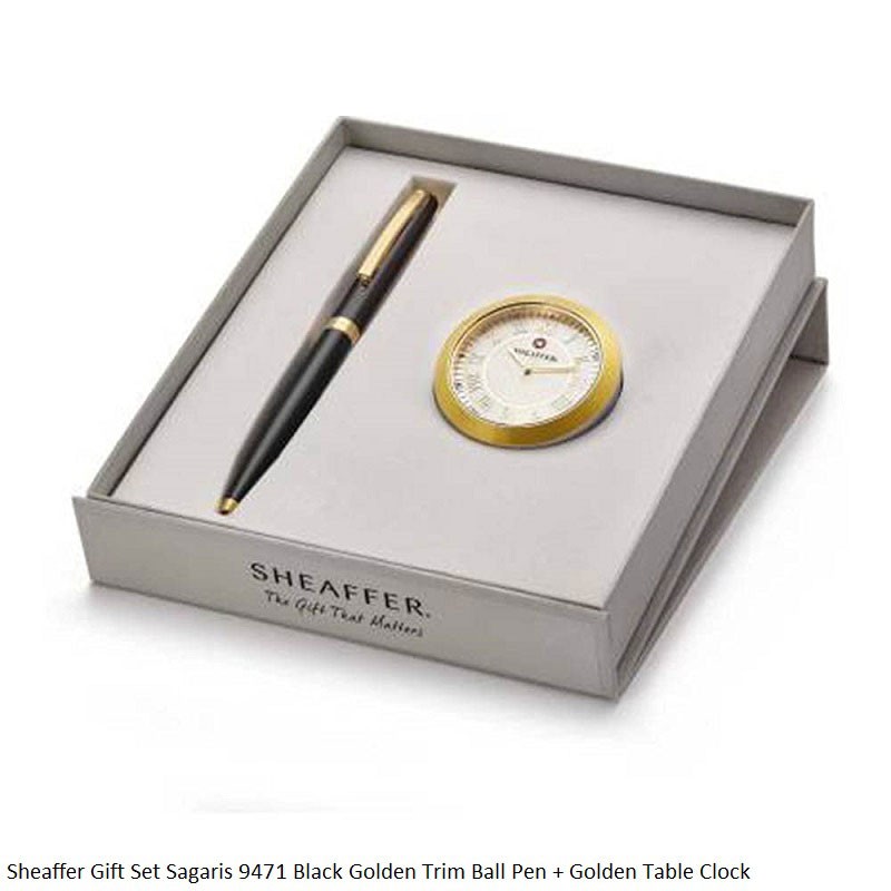 Sheaffer Sagaris 9471-K Shiny Black Golden Trim with Table Clock