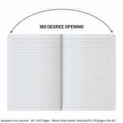 Anupam Icon Journal - A5 -192 Pages - Stone Grey Suede Textured PU with Custom Metallic ICON Design