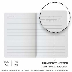 Anupam Icon Journal - A5 -192 Pages - Stone Grey Suede Textured PU with Custom Metallic ICON Design