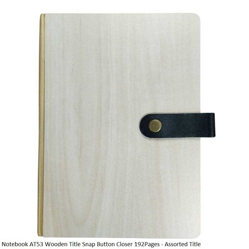 Notebook AT53 Wooden Title Snap Button Closer 192Pages - Assorted Title