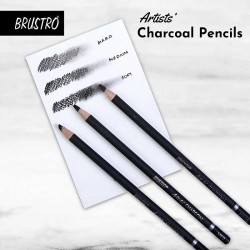 Brustro Artists Charcoal Pencil Set of 4 - 3 Black Shade - Soft, Medium, Hard and 1 White - Medium
