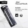 Brustro Artists Charcoal Pencil Set of 4 - 3 Black Shade - Soft, Medium, Hard and 1 White - Medium