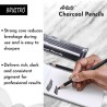 Brustro Artists Charcoal Pencil Set of 4 - 3 Black Shade - Soft, Medium, Hard and 1 White - Medium