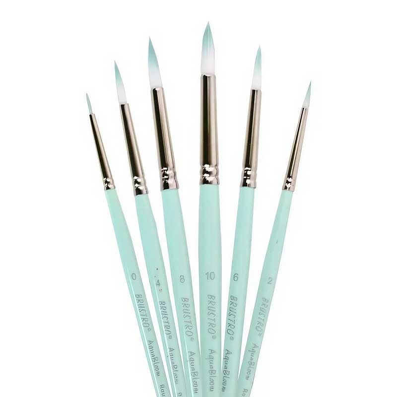 Brustro AquaBloom Artist's Paint Brushes - Round - Set of 6 Sizes - 0, 2, 4, 6, 8, 10
