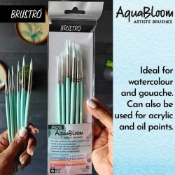 Brustro AquaBloom Artist's Paint Brushes - Round - Set of 6 Sizes - 0, 2, 4, 6, 8, 10