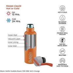 Dubblin Boom 700 Water Bottle Orange 625ml Capacity
