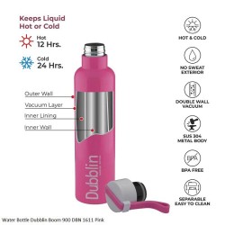 Dubblin Boom 1000 Water Bottle PInk 900ml Capacity