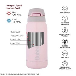 Dubblin Robot 300 Water Bottle Pink 300ml Capacity