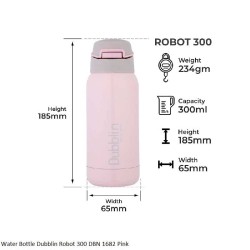 Dubblin Robot 300 Water Bottle Pink 300ml Capacity