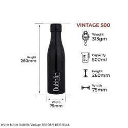Dubblin Vintage 500 Water Bottle Black Capacity 500ml