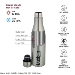 Dubblin Vintage 500 Water Bottle Silver Capacity 500ml