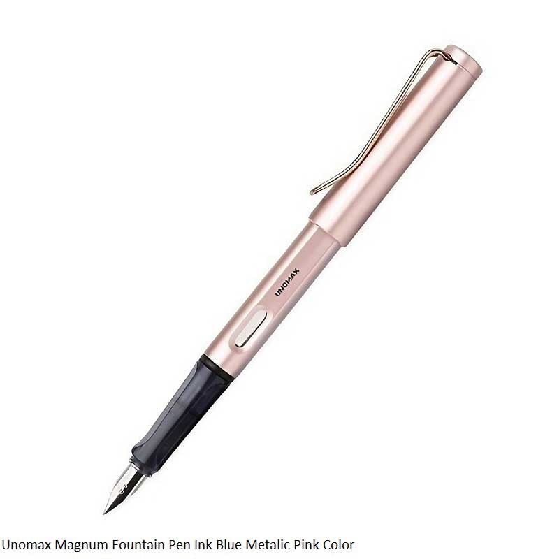 Unomax Magnum Fountain Pen Ink Blue Metalic Pink Colour