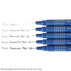 1140 Pilot Drawing Pen Set of 5Pcs 0.5, 0.6, 0.8, 1.0 and 1.2mm