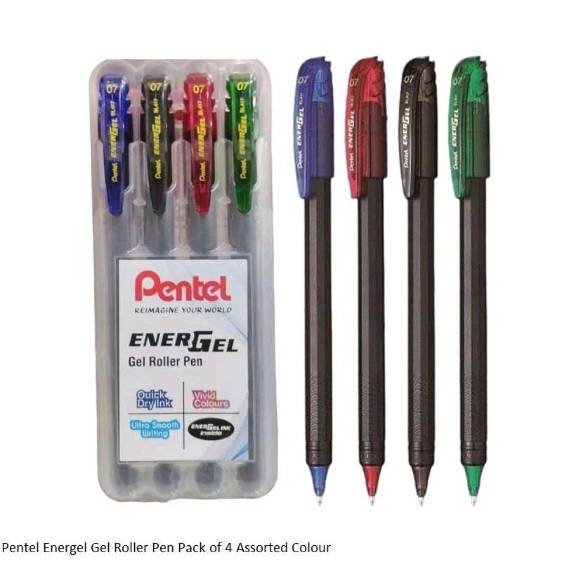 Pentel Energel Gel Roller Pen Pack of 4 Assorted Colour