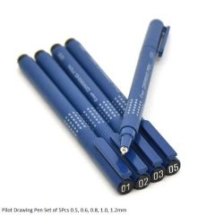 Pilot Drawing Pens, Pack of 6 Tip Sizes 0.5mm, 0.6mm, 0.8mm, 1.0mm, 1.2mm in Black Ink