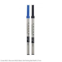 Cross 8521 Blue and 8523 Black Gel Rolling Ball Pen Refill 0.7mm Point