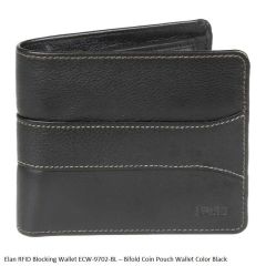 Elan RFID Blocking Wallet ECW-9702 Bifold Coin Pouch Wallet Black