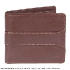 Elan RFID Blocking Wallet ECW-9702 Bifold Coin Pouch Wallet Brown