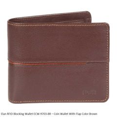 Elan RFID Blocking Wallet ECW-9703 Coin Wallet With Flap Brown